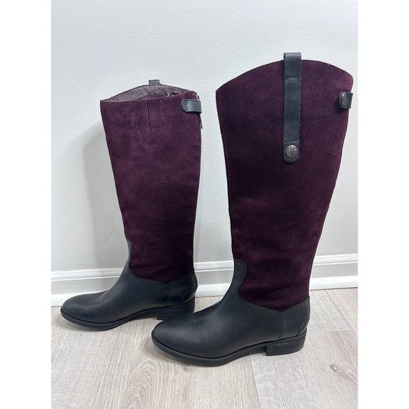Sam Edelman Penny Riding Boots Leather Burgundy Suede Back Zip Womens 7.5M - Picture 3 of 8